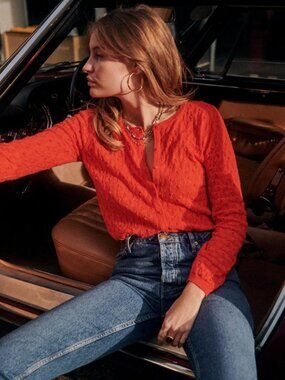 Sezane Philippe Jumper Cardigan Sweater Size Small Coral Red